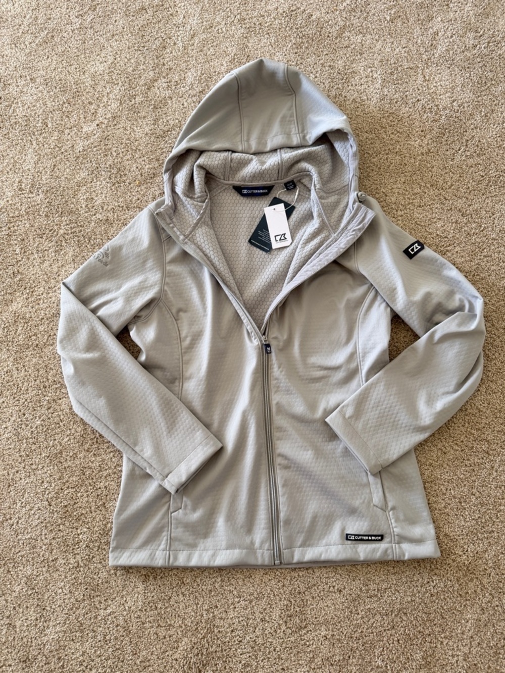 Cutter & Buck Light Beige Hex-Pattern Hooded Jacket